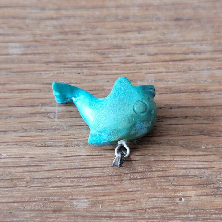 1980s Cornish carved soapstone turquoise dolphin pendant