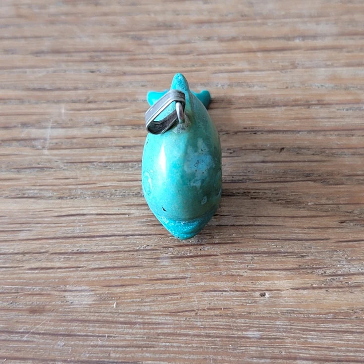 1980s Cornish carved soapstone turquoise dolphin pendant