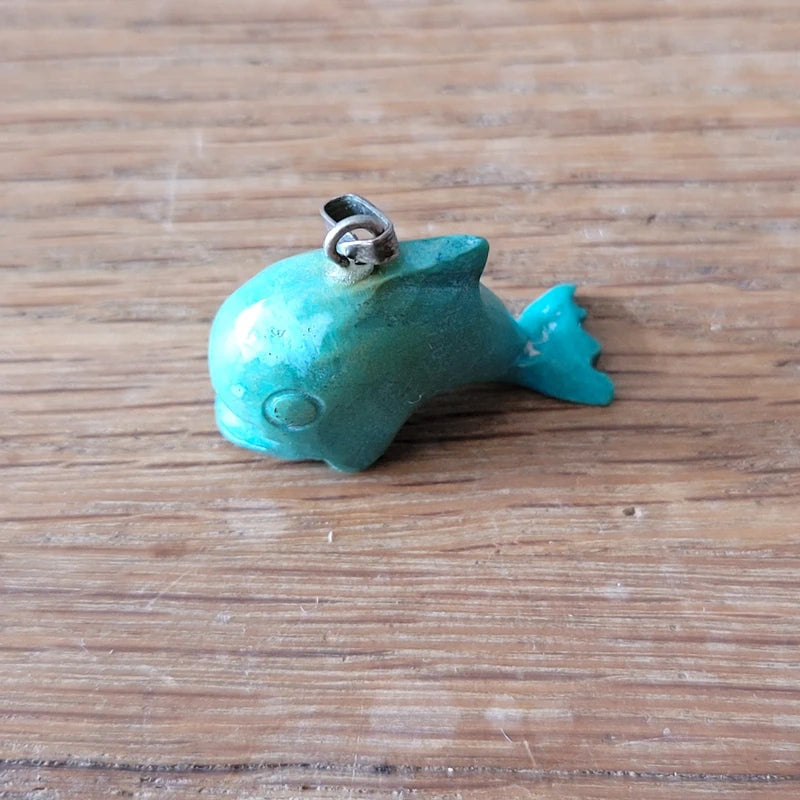 1980s Cornish carved soapstone turquoise dolphin pendant