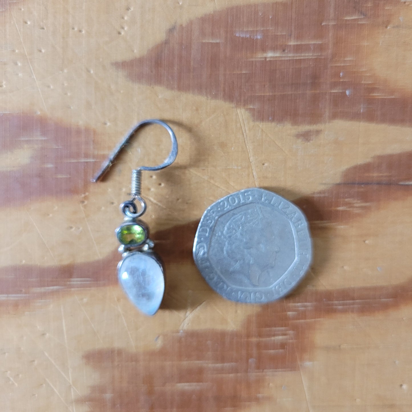 Vintage moonstone & peridot silver-tone drop earrings