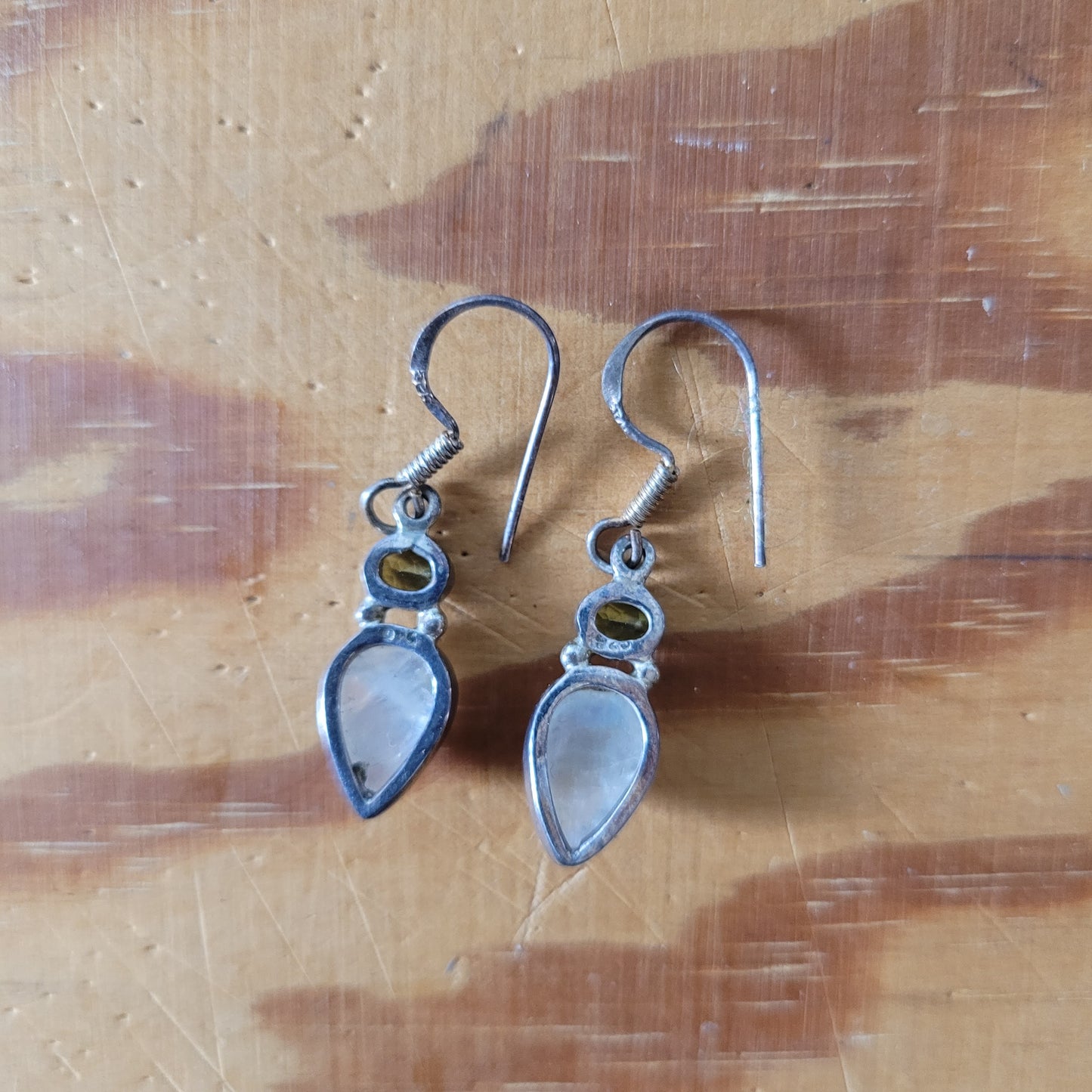 Vintage moonstone & peridot silver-tone drop earrings