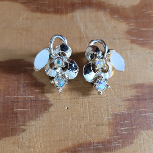 1960s silver-tone, diamante & lucite clip on earrings