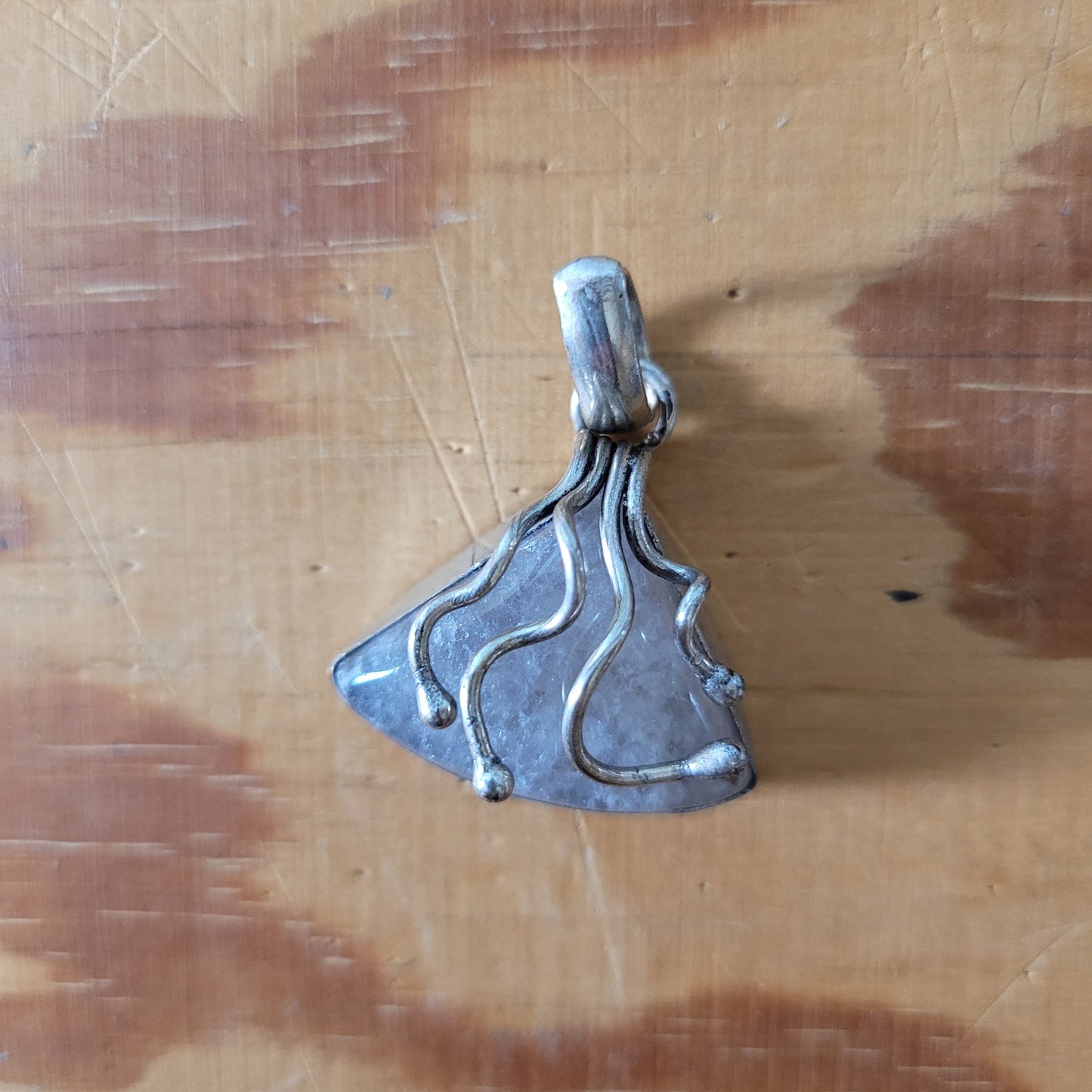 Vintage hand-crafted silver (?) & smoky quartz pendant