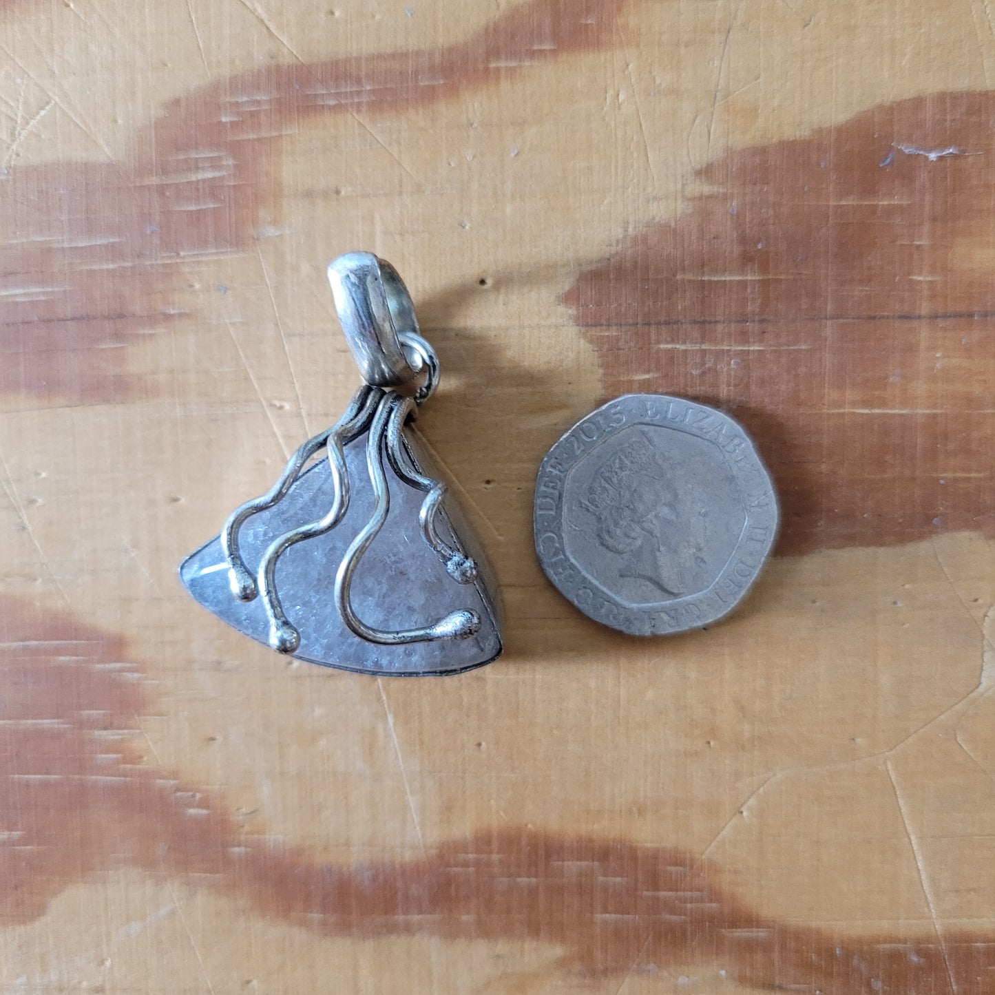 Vintage hand-crafted silver (?) & smoky quartz pendant