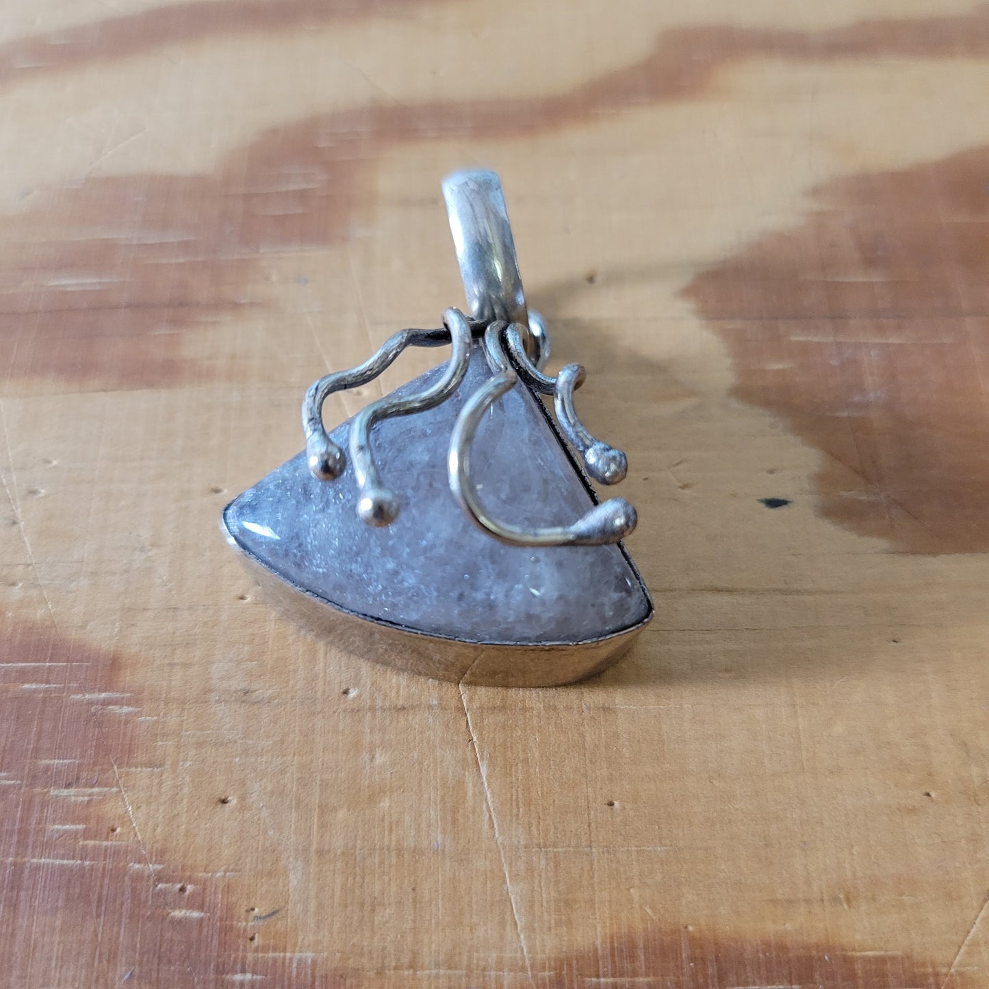 Vintage hand-crafted silver (?) & smoky quartz pendant