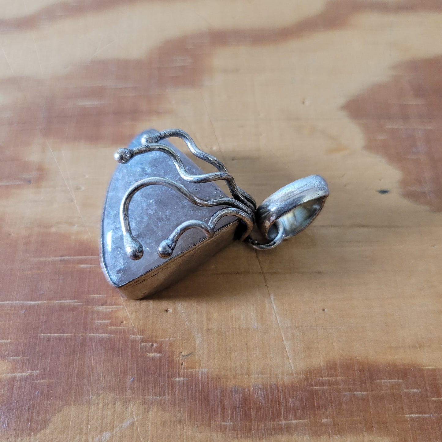 Vintage hand-crafted silver (?) & smoky quartz pendant