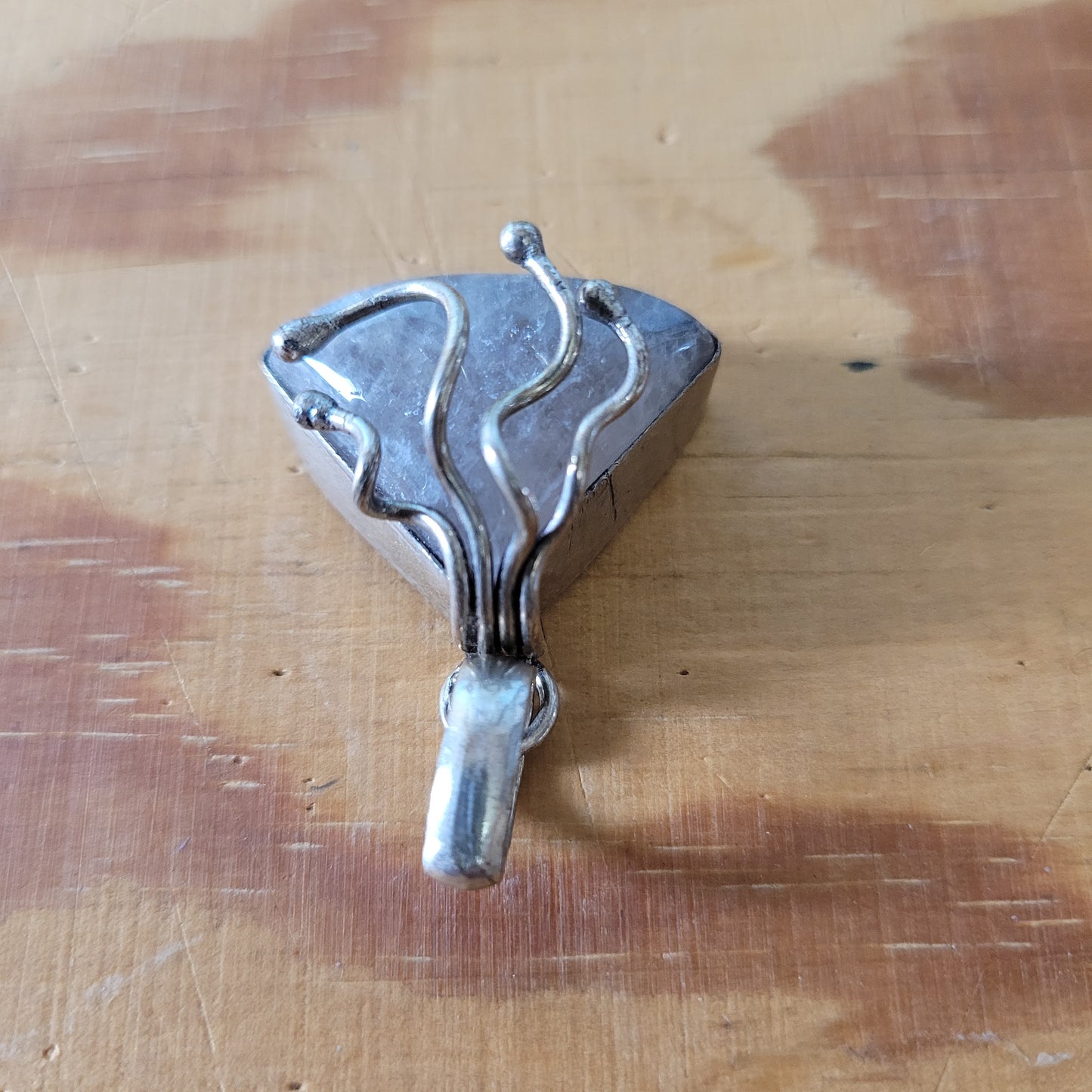 Vintage hand-crafted silver (?) & smoky quartz pendant