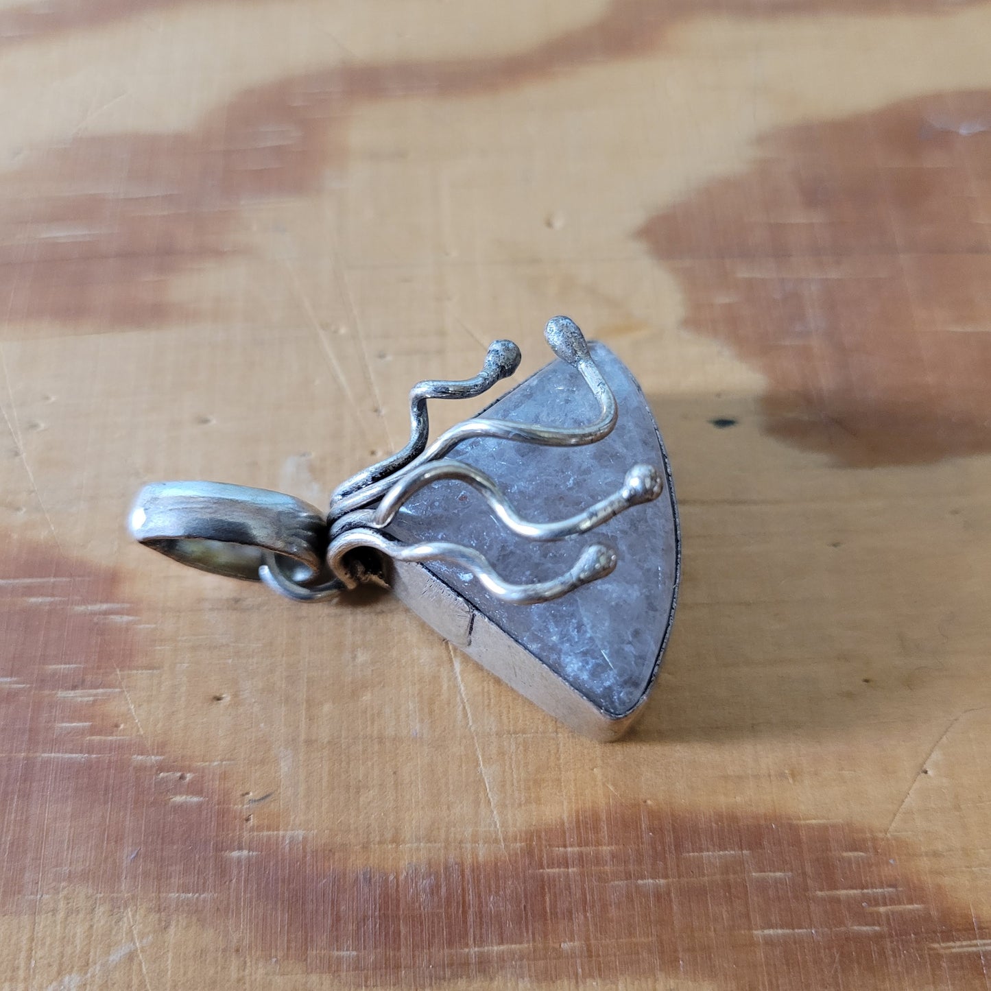 Vintage hand-crafted silver (?) & smoky quartz pendant