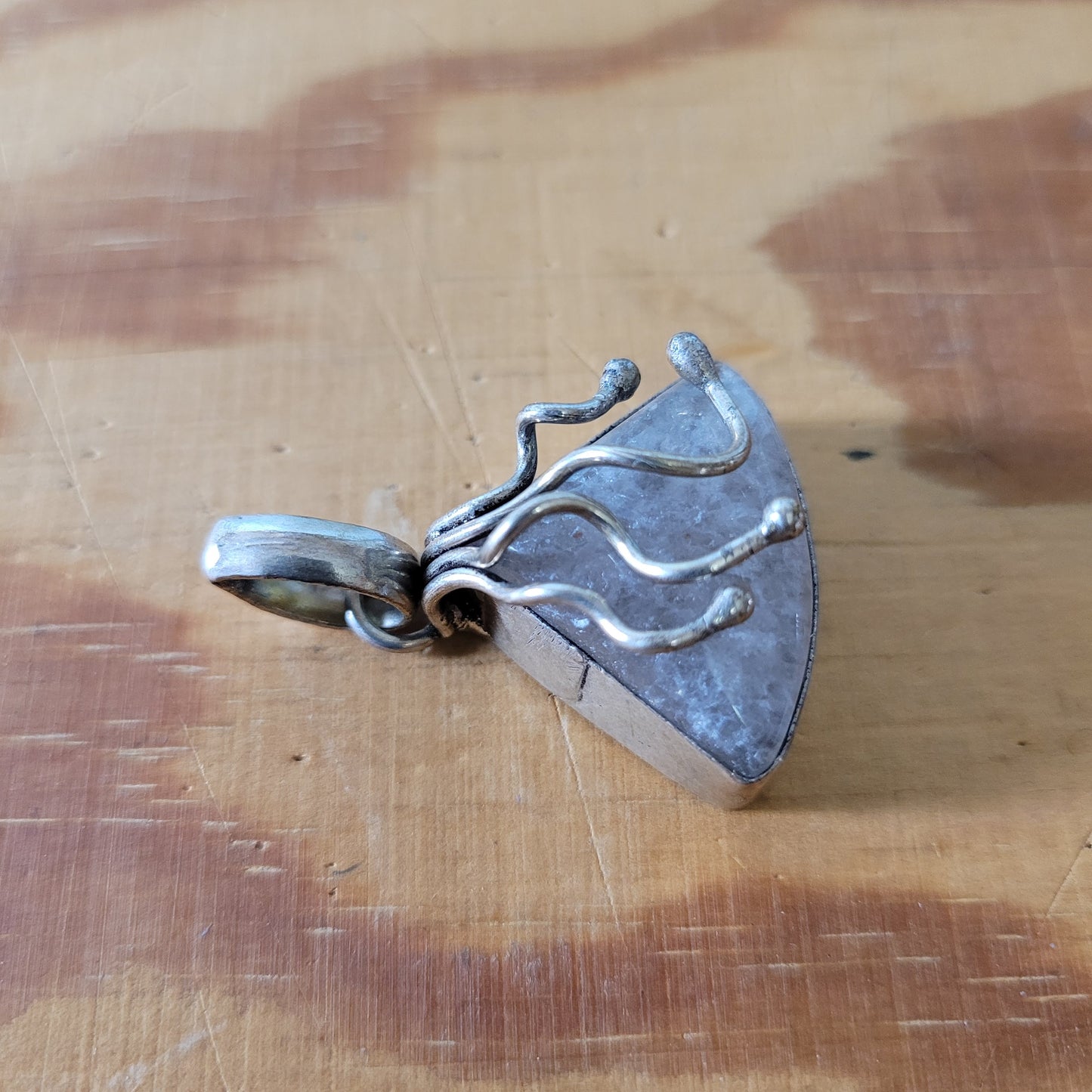 Vintage hand-crafted silver (?) & smoky quartz pendant