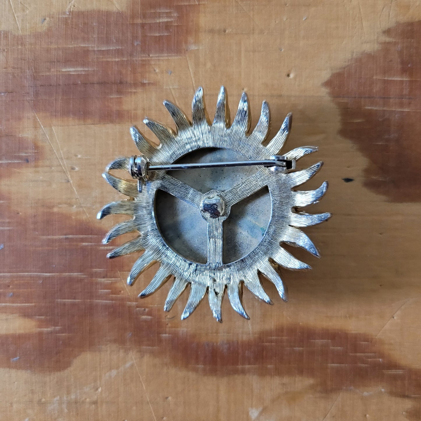 1950s Victorian-style gold-tone & blue enamel three dimensional flower brooch with faux-pearl trim detail