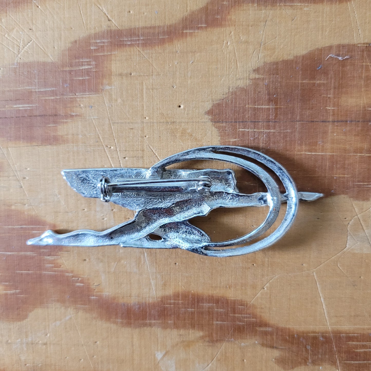 Vintage Art Deco-style silver-tone Mercury / winged goddess brooch