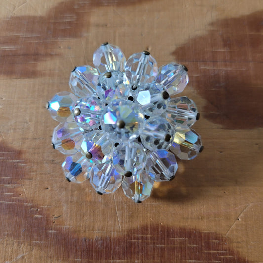 1950s aurora borealis/crystal beaded three dimensional cluster brooch