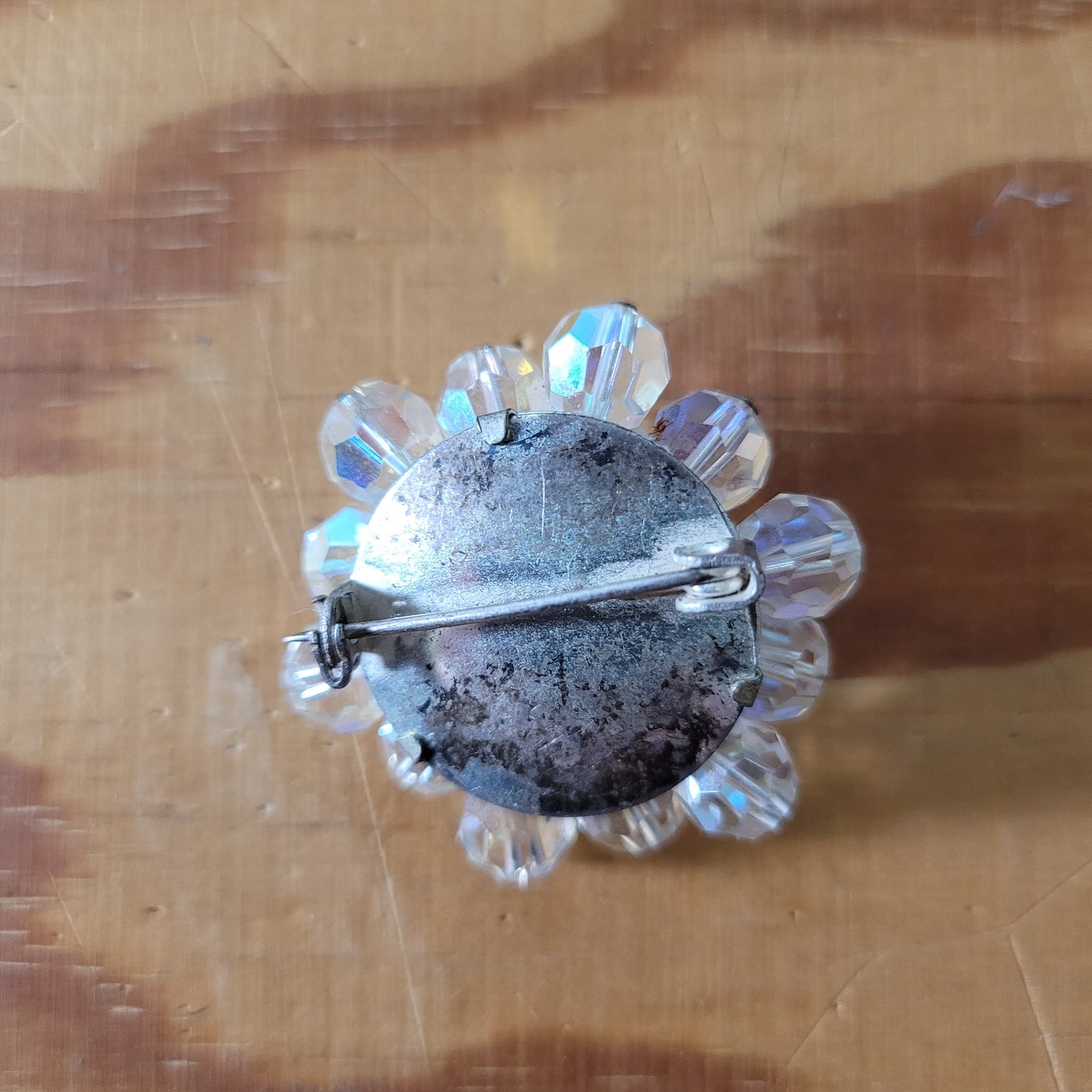 1950s aurora borealis/crystal beaded three dimensional cluster brooch