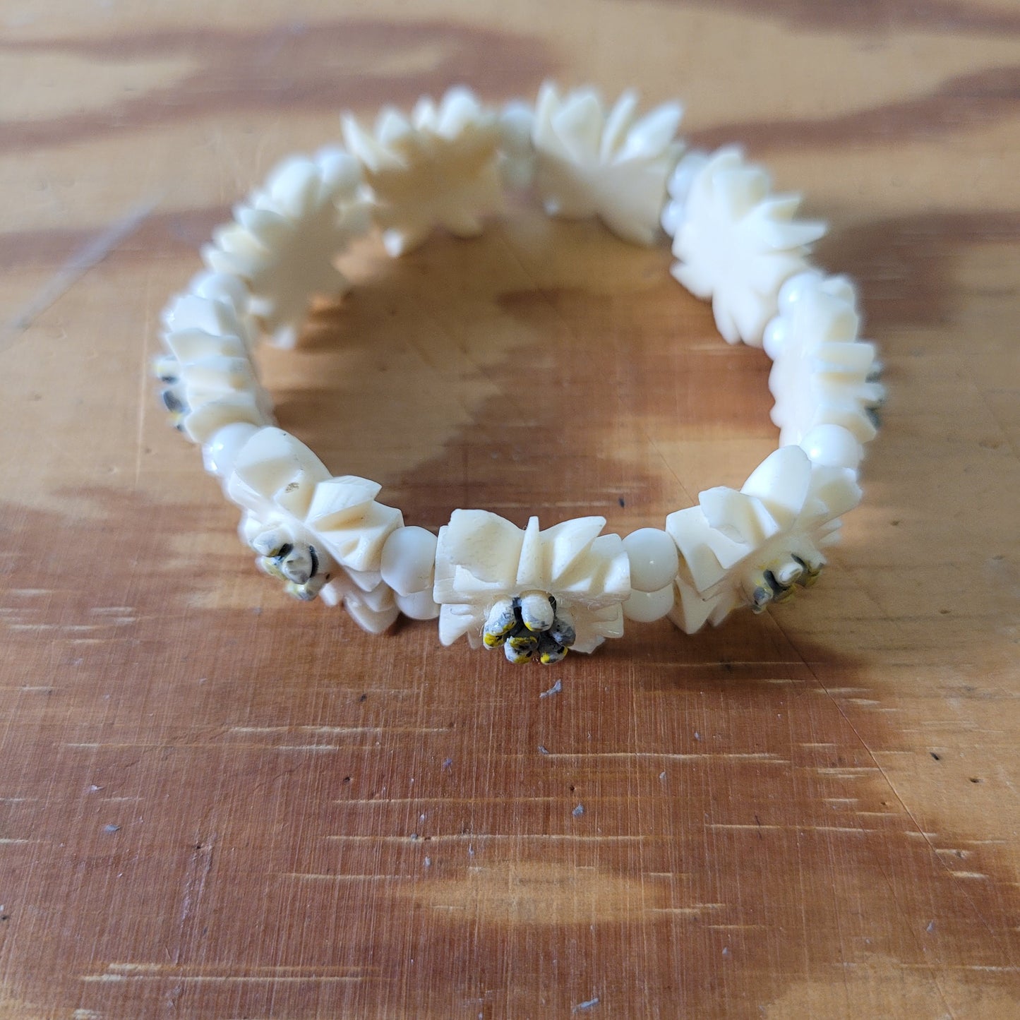 Vintage 1940s-style carved resin Edelweiss bracelet