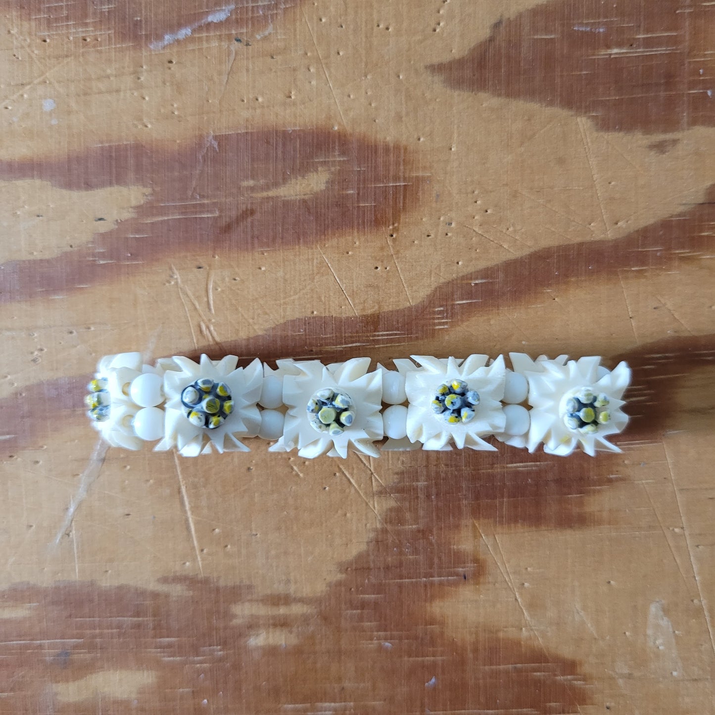 Vintage 1940s-style carved resin Edelweiss bracelet
