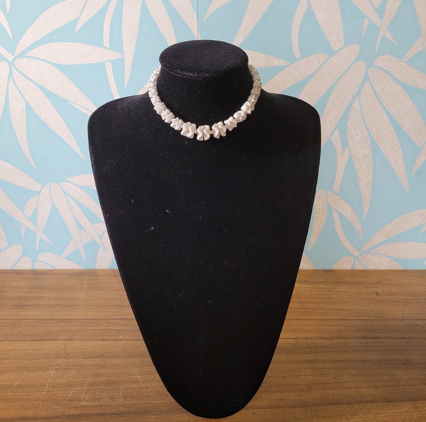 1950s West German milk glass geometric bead necklace