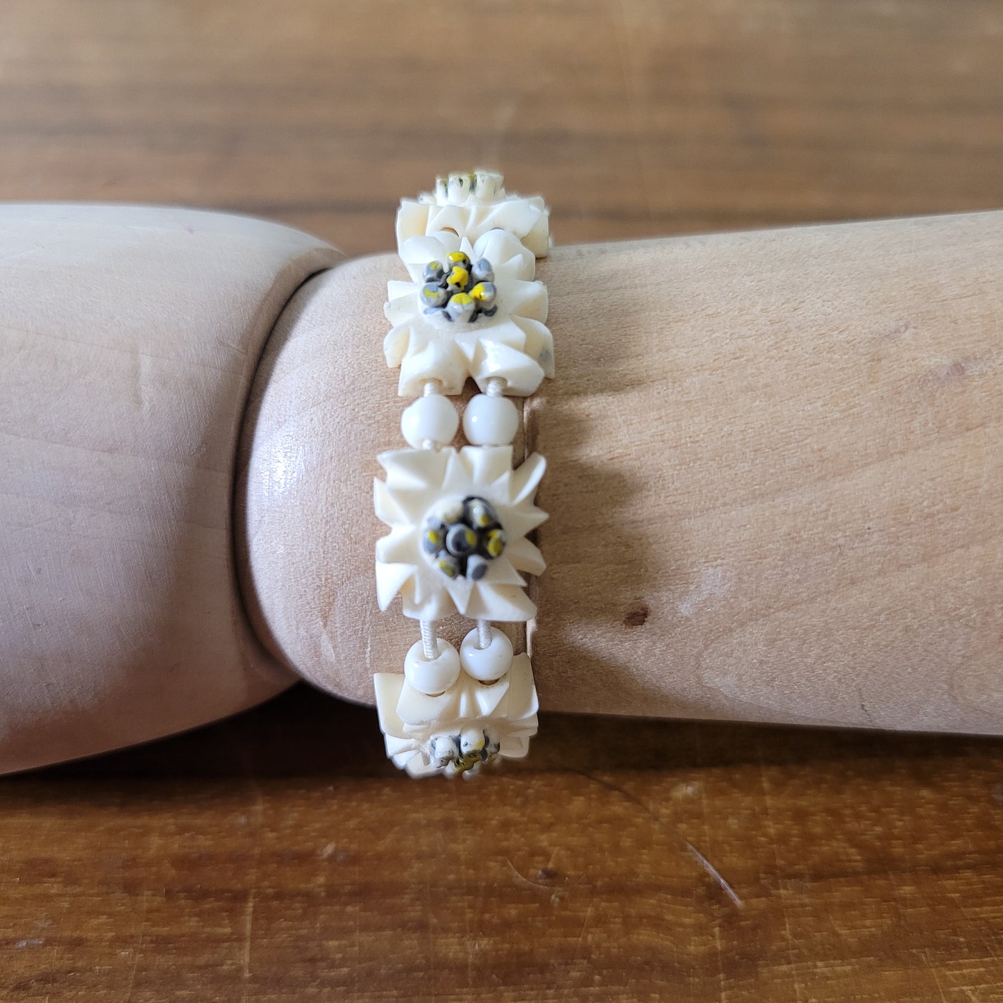 Vintage 1940s-style carved resin Edelweiss bracelet