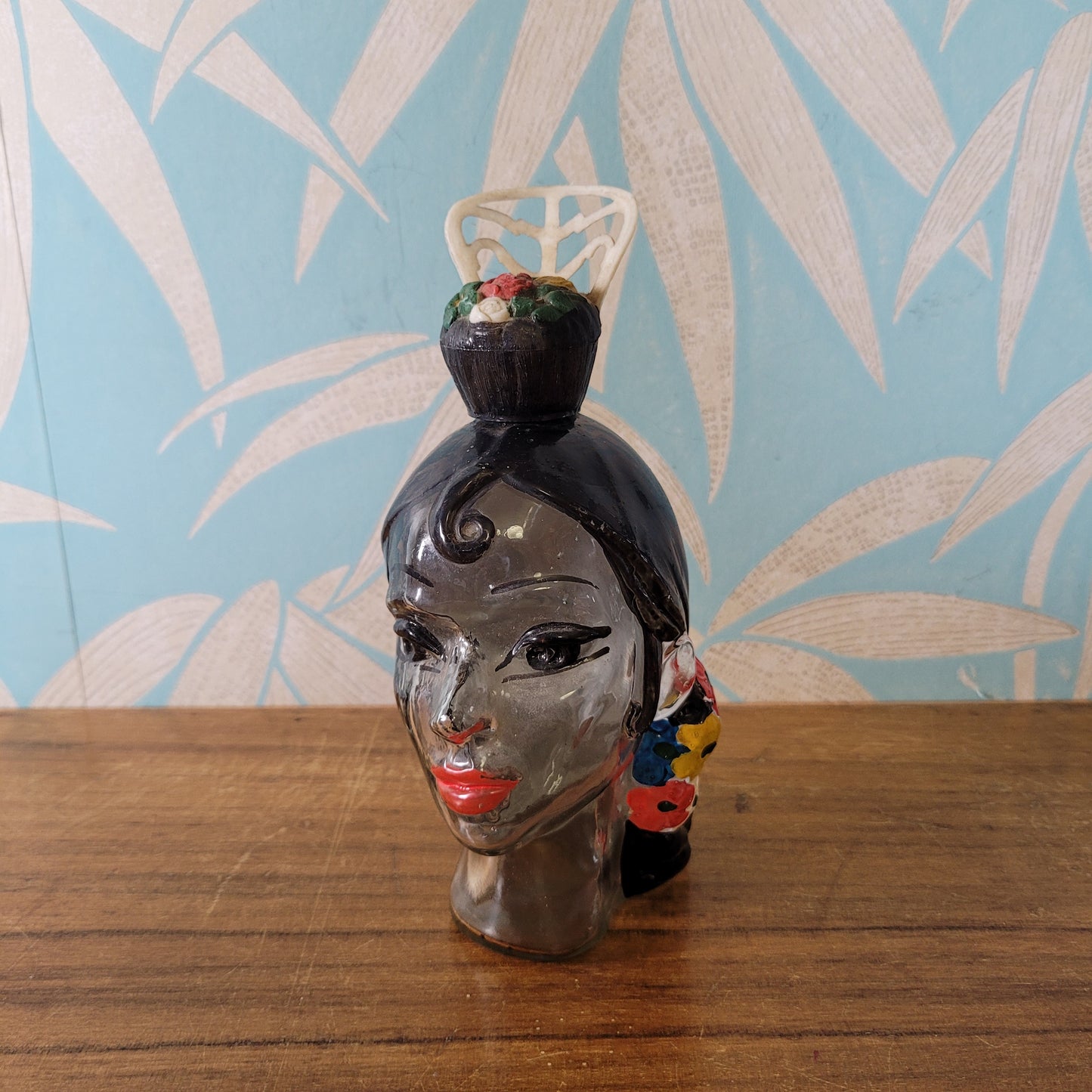 1960s Spanish Senorita head-shaped liquor bottle/decanter