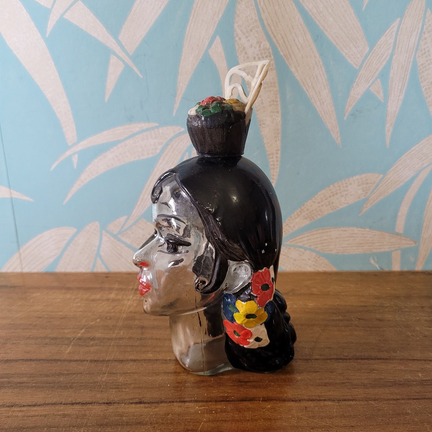 1960s Spanish Senorita head-shaped liquor bottle/decanter