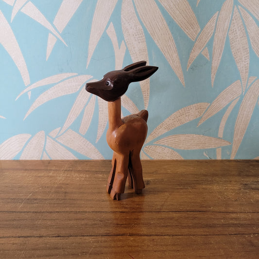 Mid-century hand-crafted mismatched wooden deer corkscrew with googly eyes