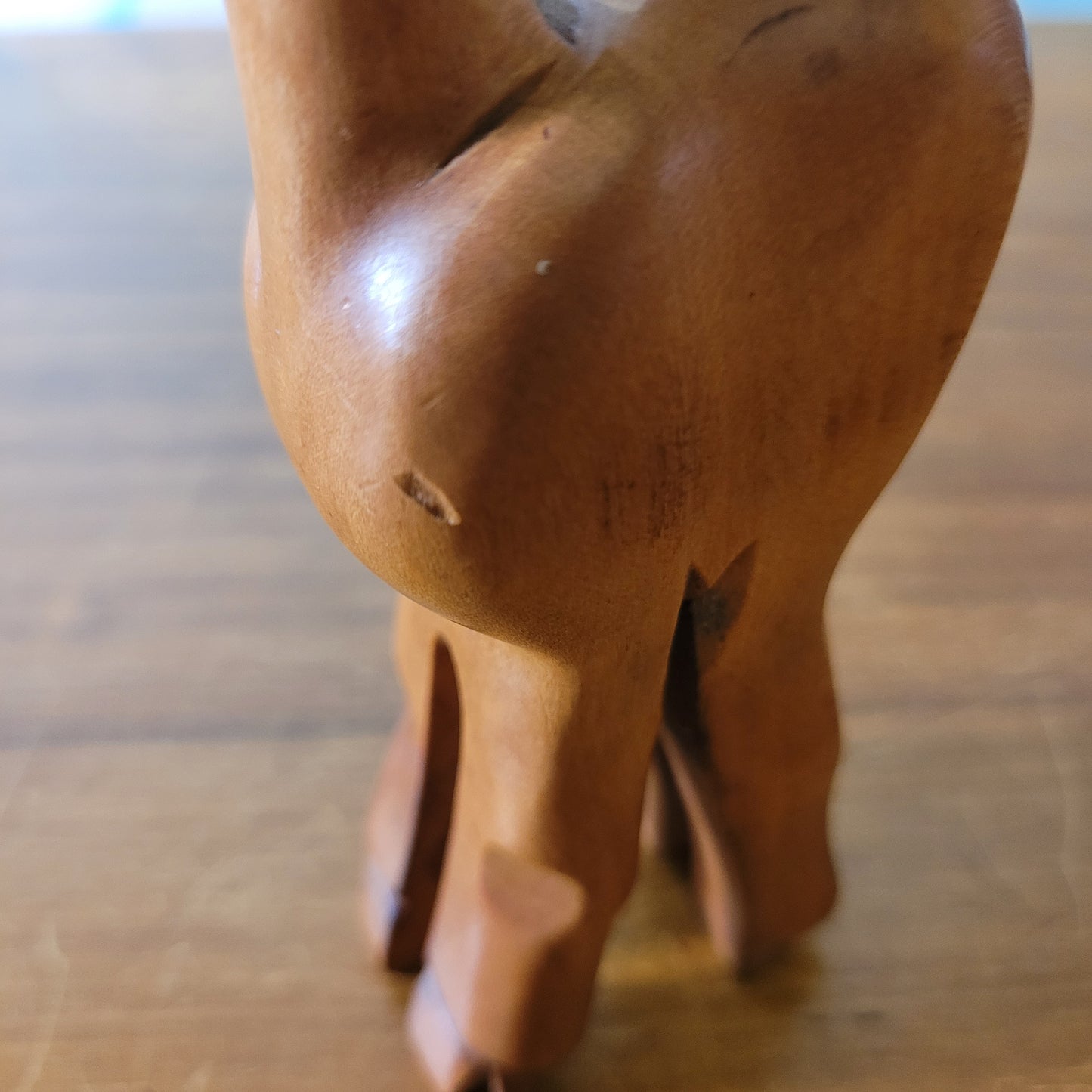 Mid-century hand-crafted mismatched wooden deer corkscrew with googly eyes