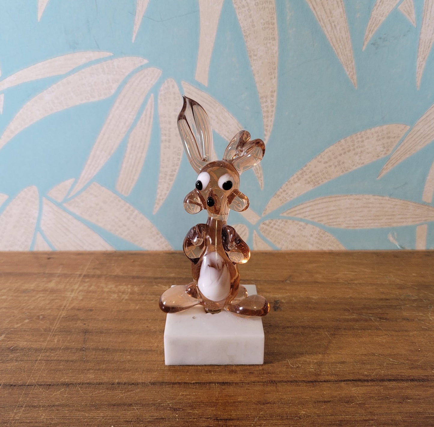 Vintage handmade by Beckhurst Eastbourne art glass comical rabbit on stand