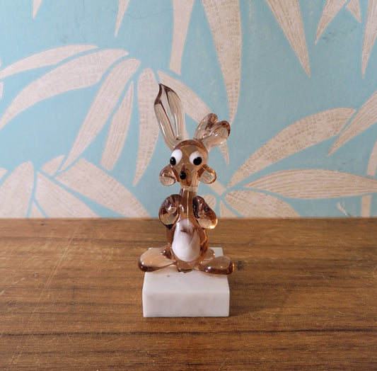 Vintage handmade by Beckhurst Eastbourne art glass comical rabbit on stand