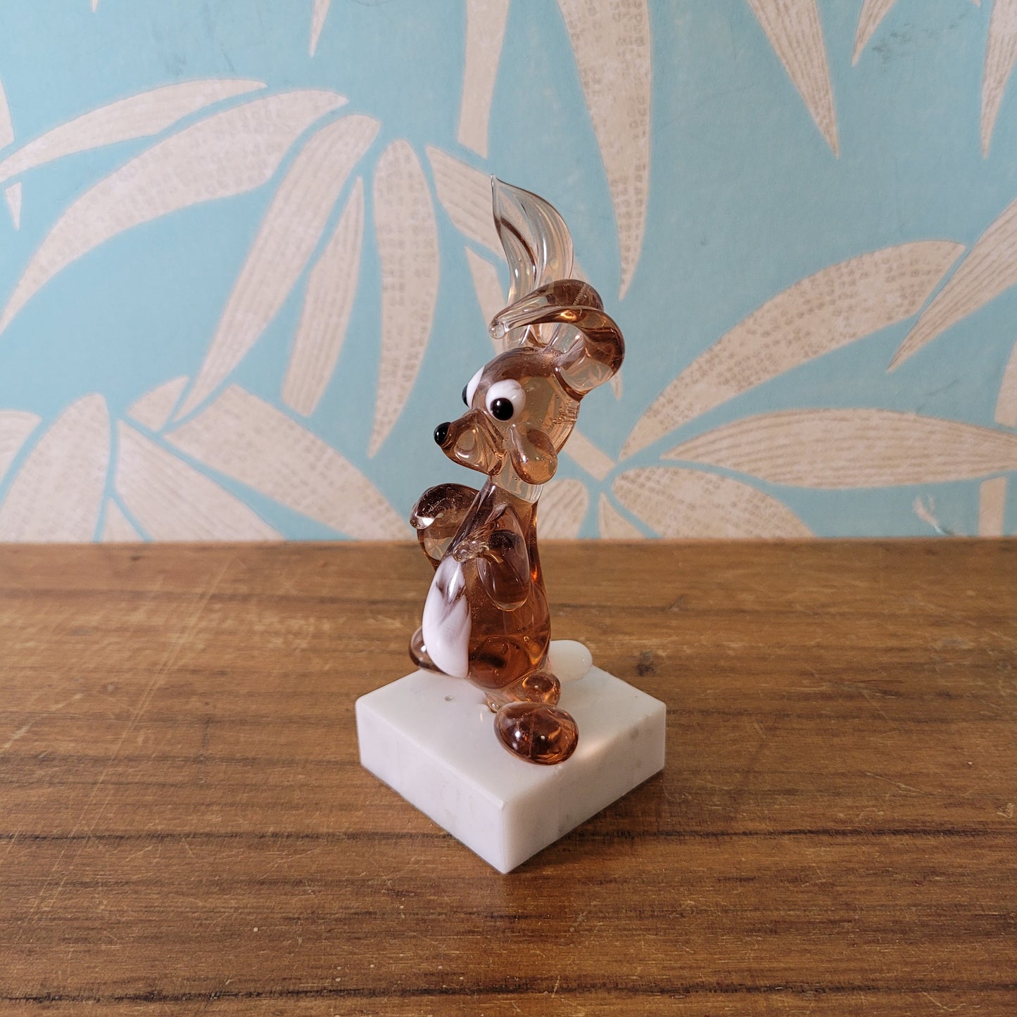 Vintage handmade by Beckhurst Eastbourne art glass comical rabbit on stand