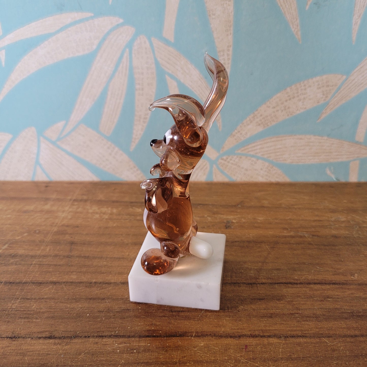 Vintage handmade by Beckhurst Eastbourne art glass comical rabbit on stand