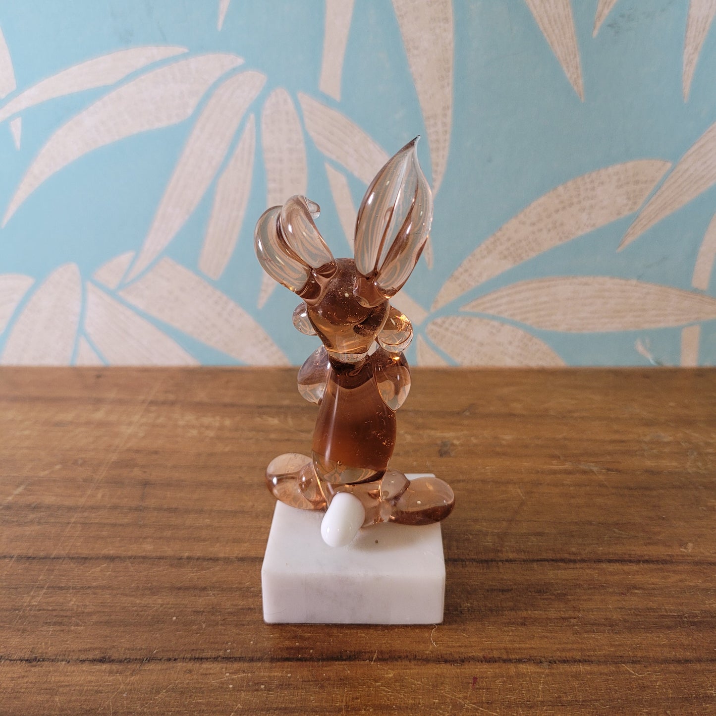 Vintage handmade by Beckhurst Eastbourne art glass comical rabbit on stand