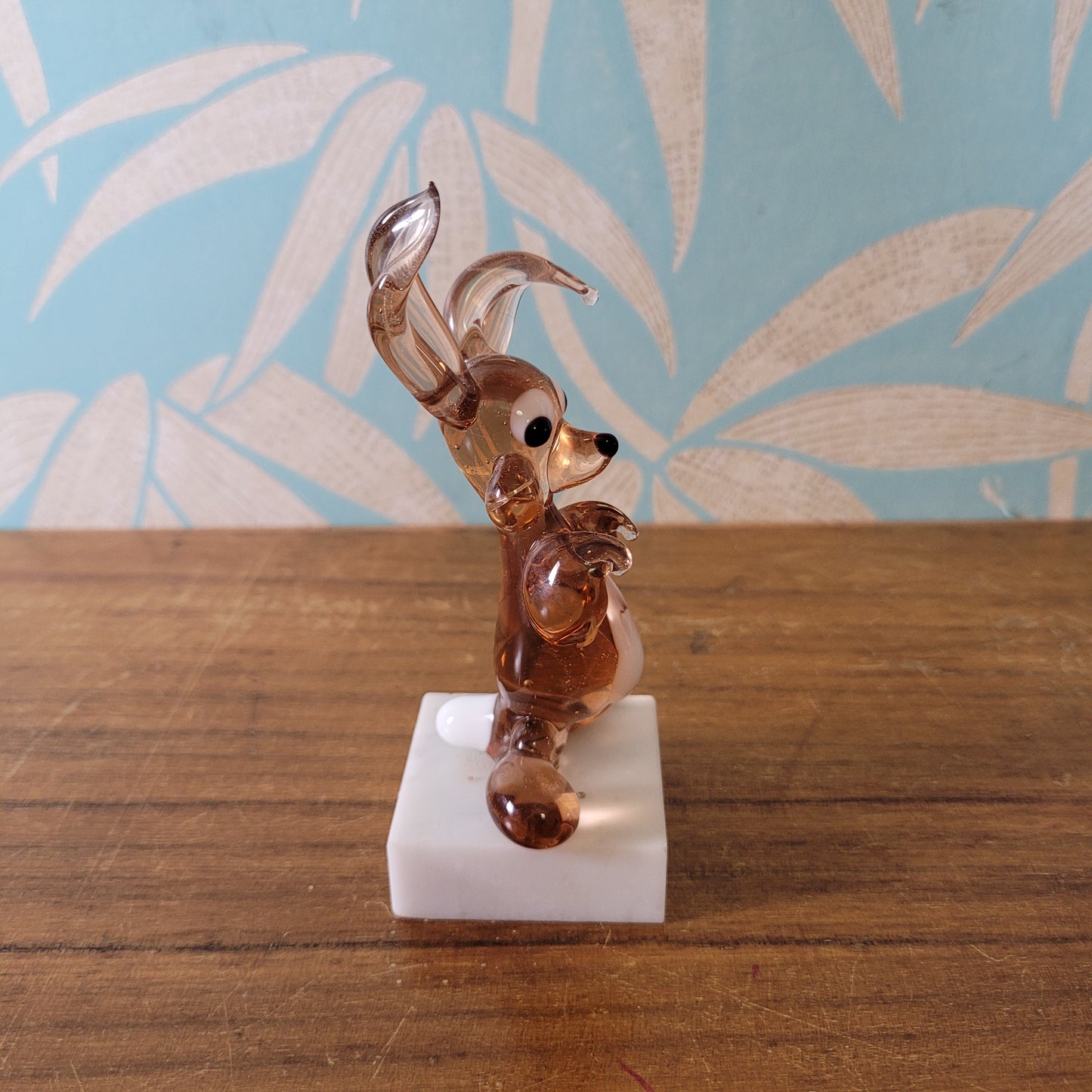 Vintage handmade by Beckhurst Eastbourne art glass comical rabbit on stand