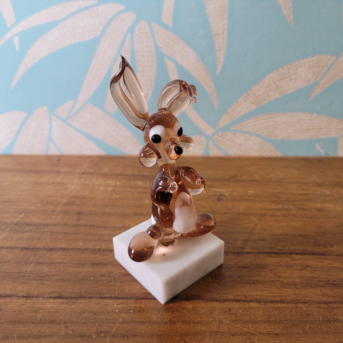 Vintage handmade by Beckhurst Eastbourne art glass comical rabbit on stand