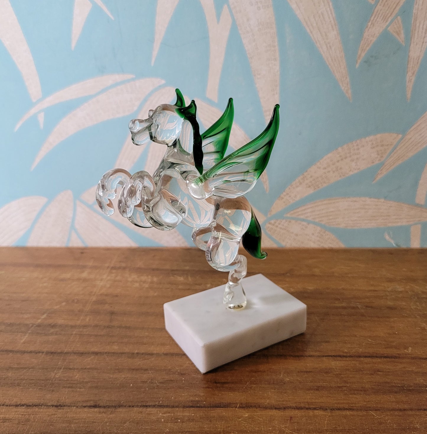 Vintage handmade by Beckhurst Eastbourne art glass Pegasus on stand