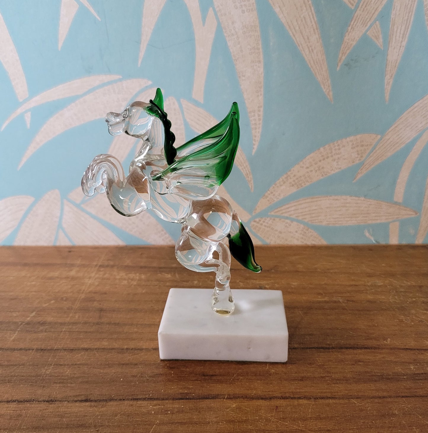 Vintage handmade by Beckhurst Eastbourne art glass Pegasus on stand