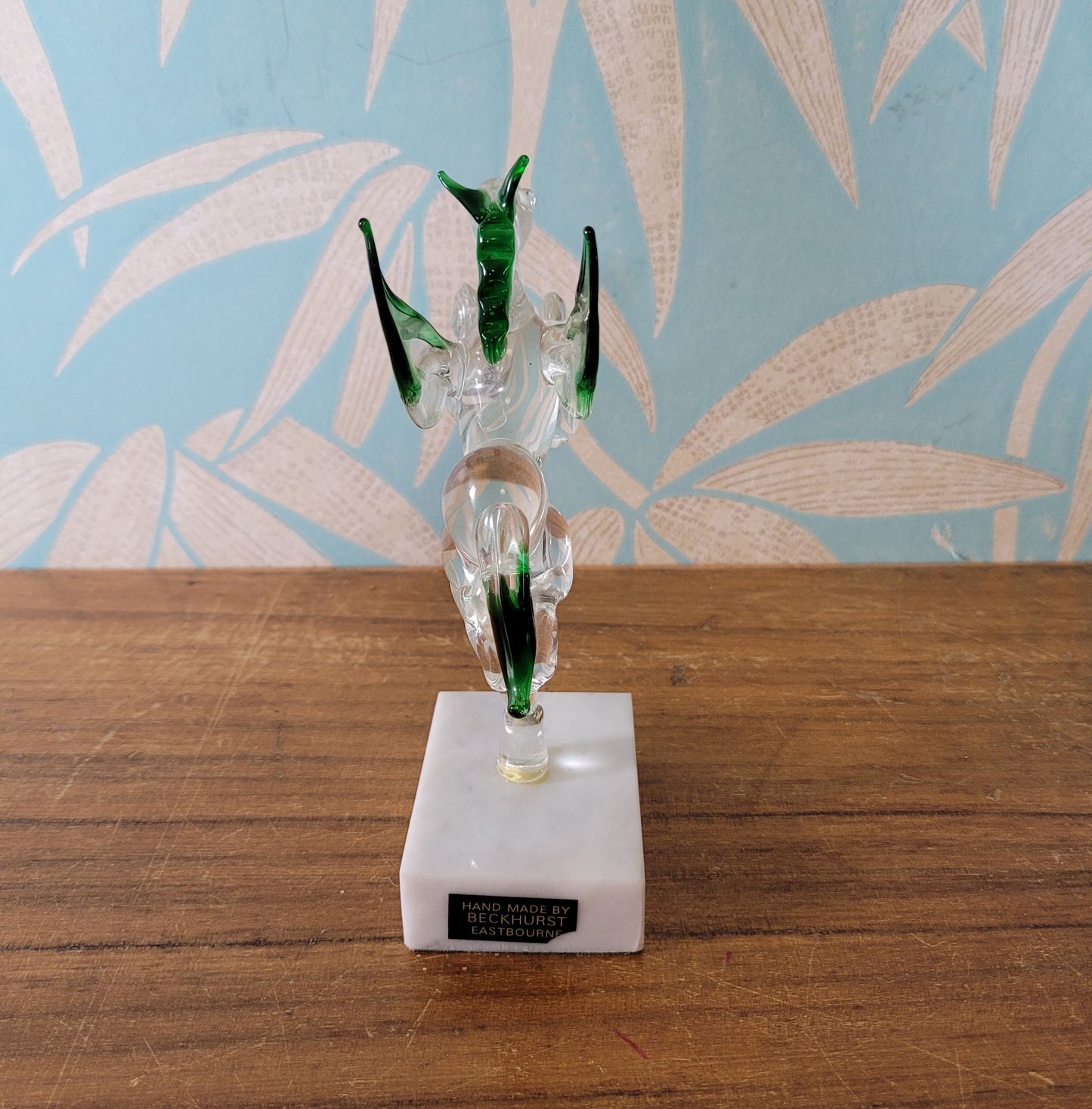 Vintage handmade by Beckhurst Eastbourne art glass Pegasus on stand