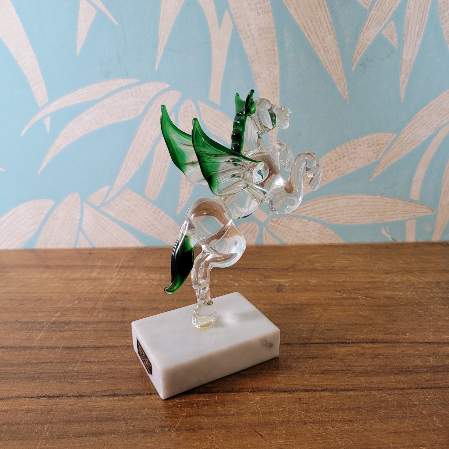 Vintage handmade by Beckhurst Eastbourne art glass Pegasus on stand