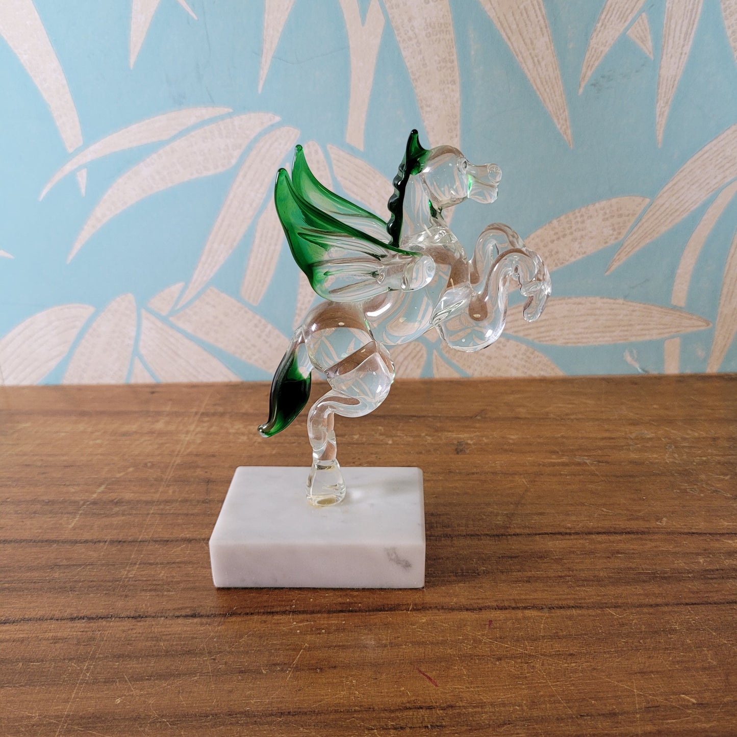 Vintage handmade by Beckhurst Eastbourne art glass Pegasus on stand
