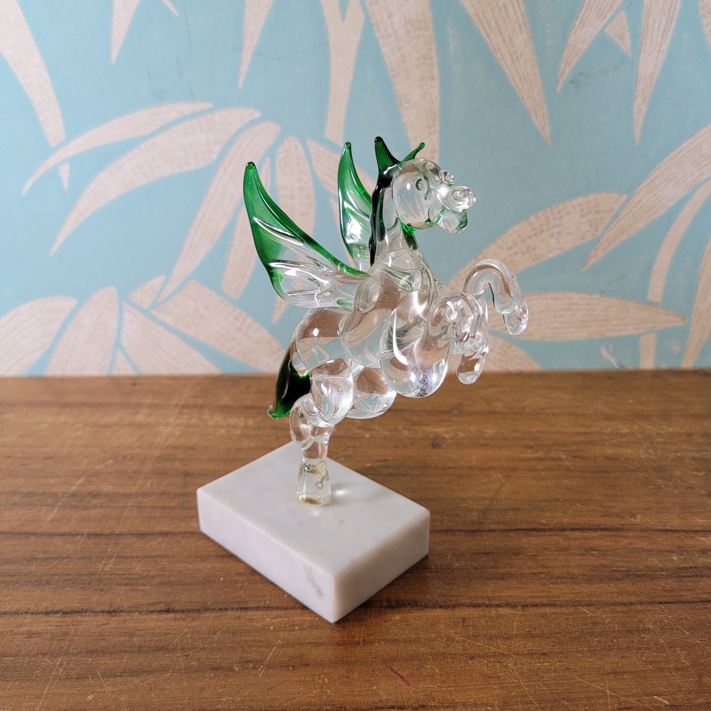 Vintage handmade by Beckhurst Eastbourne art glass Pegasus on stand