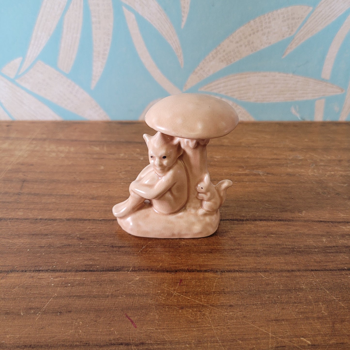 1930s Sylvac Lucky Pixie with toadstool and squirrel ornament in matt beige