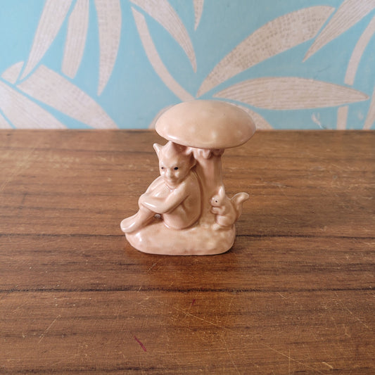 1930s Sylvac Lucky Pixie with toadstool and squirrel ornament in matt beige