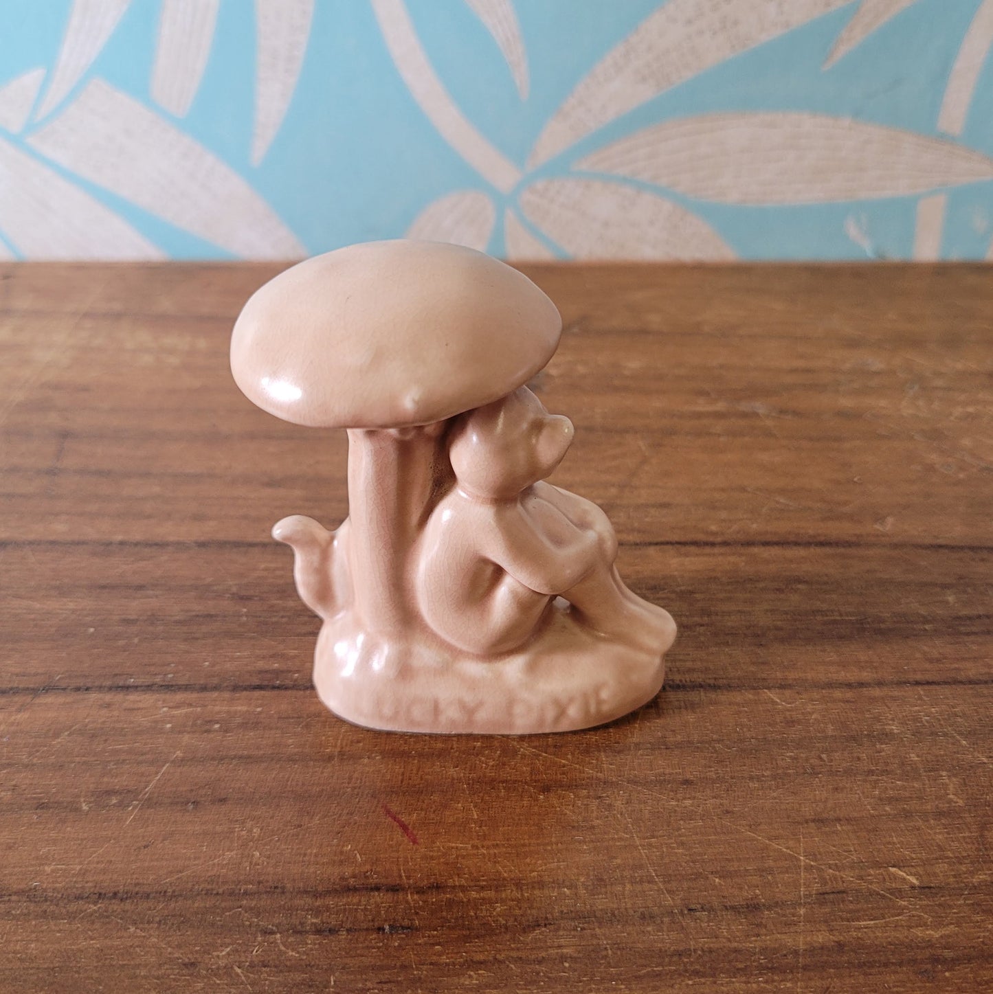 1930s Sylvac Lucky Pixie with toadstool and squirrel ornament in matt beige