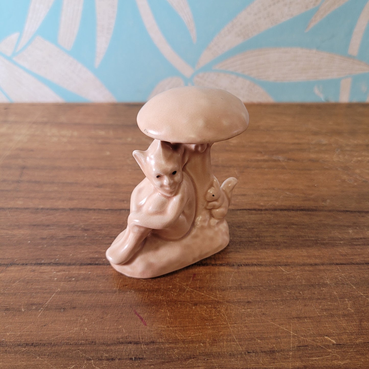 1930s Sylvac Lucky Pixie with toadstool and squirrel ornament in matt beige