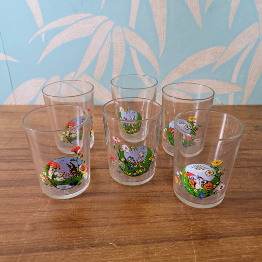 Set of six vintage Reims, France whimsical animal themed whiskey glasses
