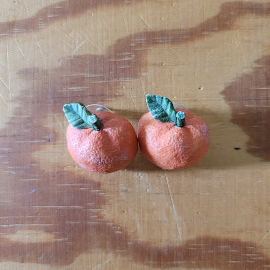 1950s American three dimensional resin orange fruit earrings