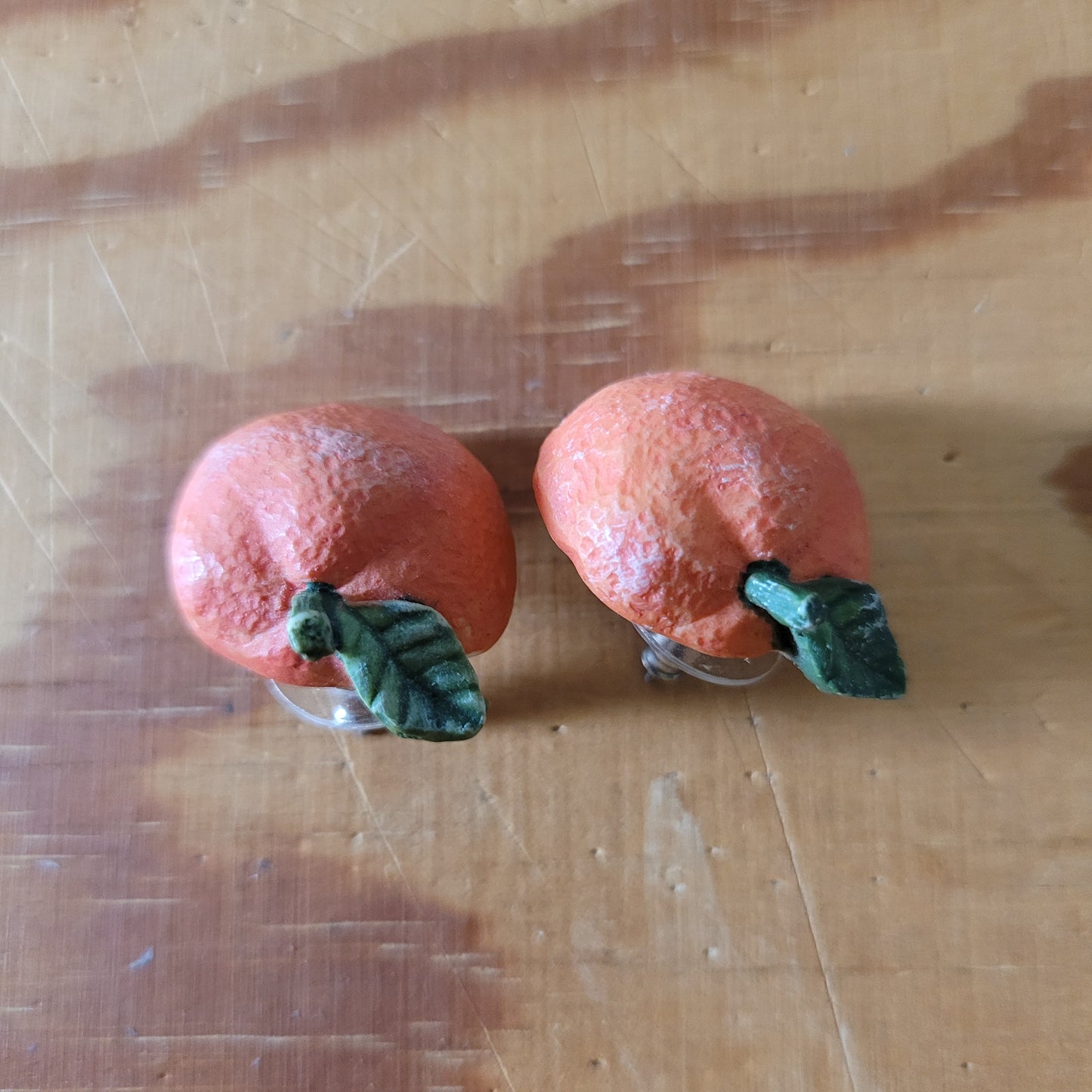 1950s American three dimensional resin orange fruit earrings