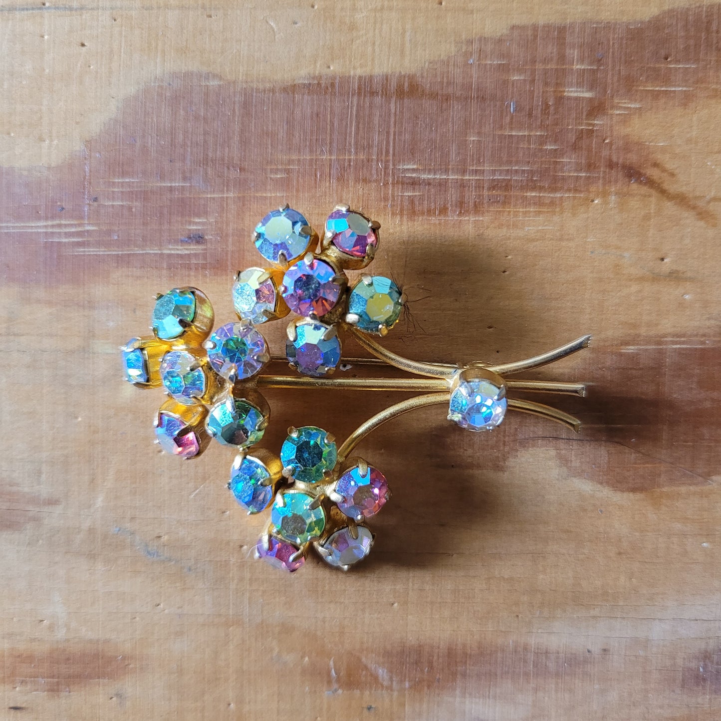 1960s gold-tone & aurora borealis Iris brooch