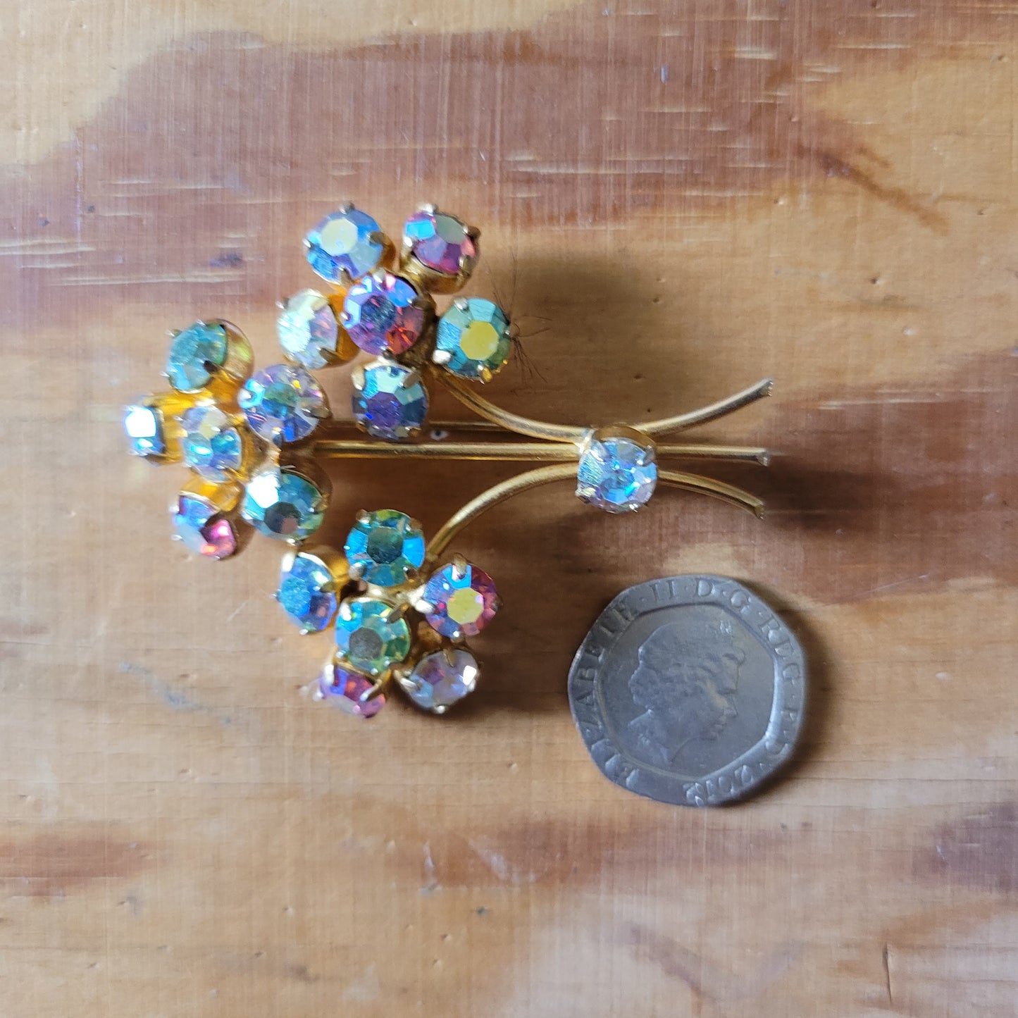 1960s gold-tone & aurora borealis Iris brooch