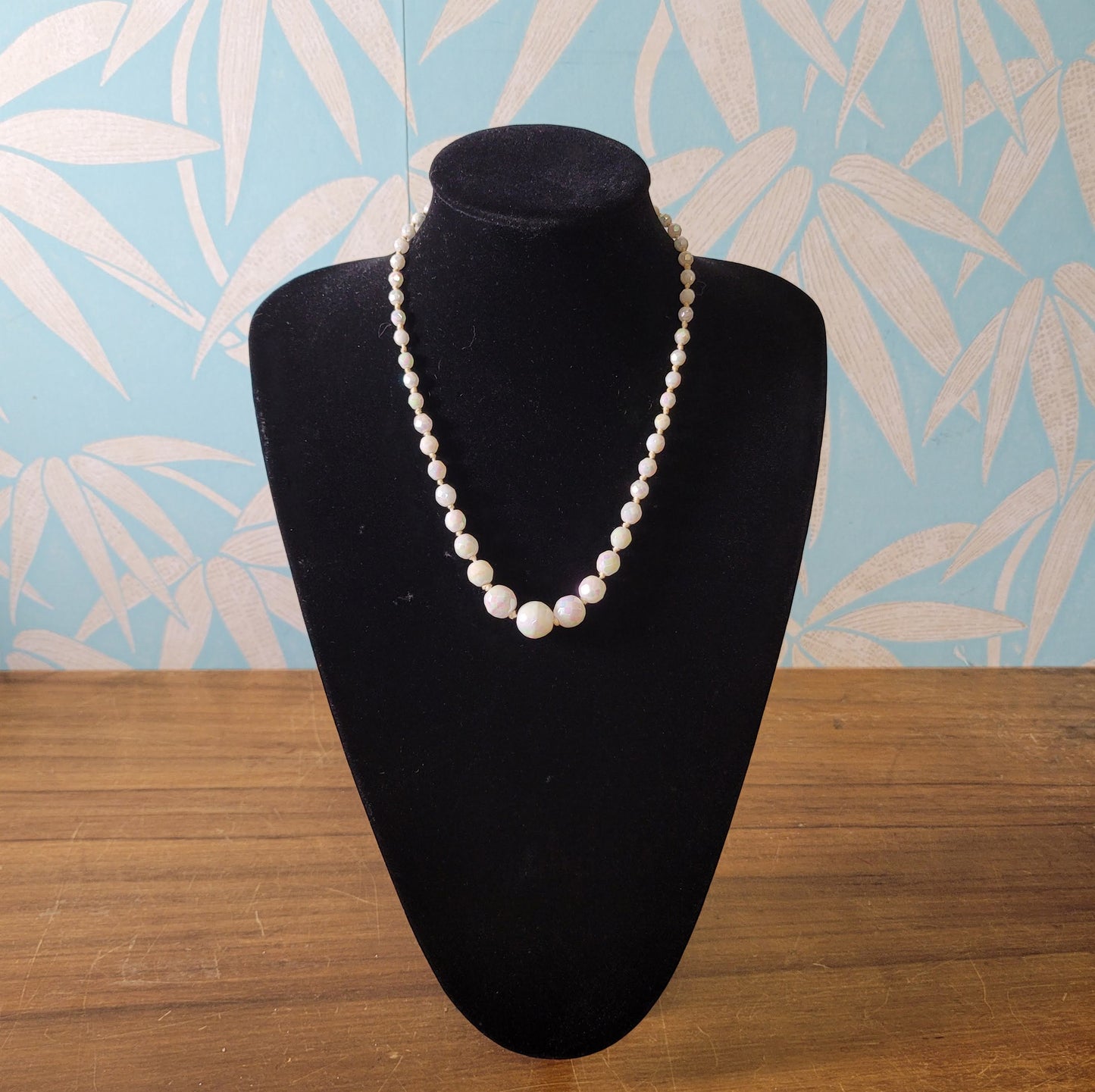 1950s Austrian white Aurora Borealis graduated faceted glass bead necklace
