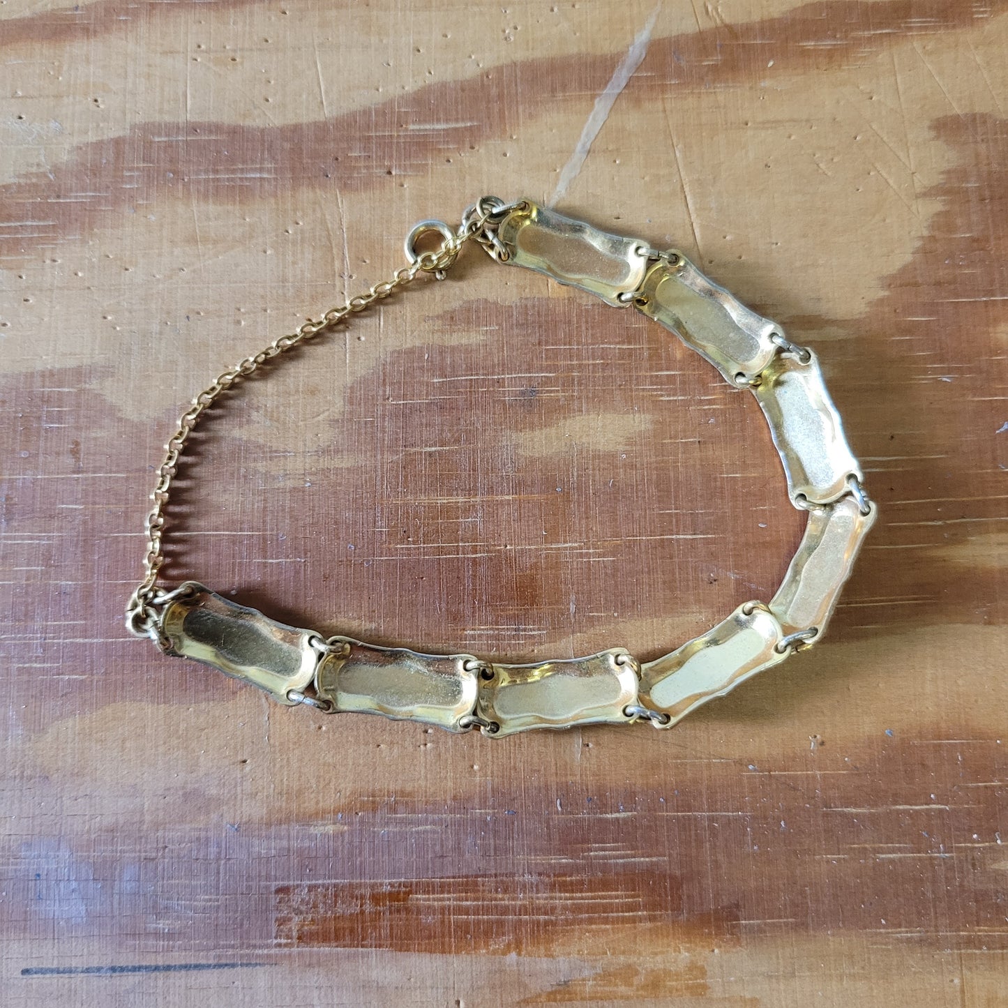 Vintage Damascene silver & gold-tone link bracelet with safety chain.