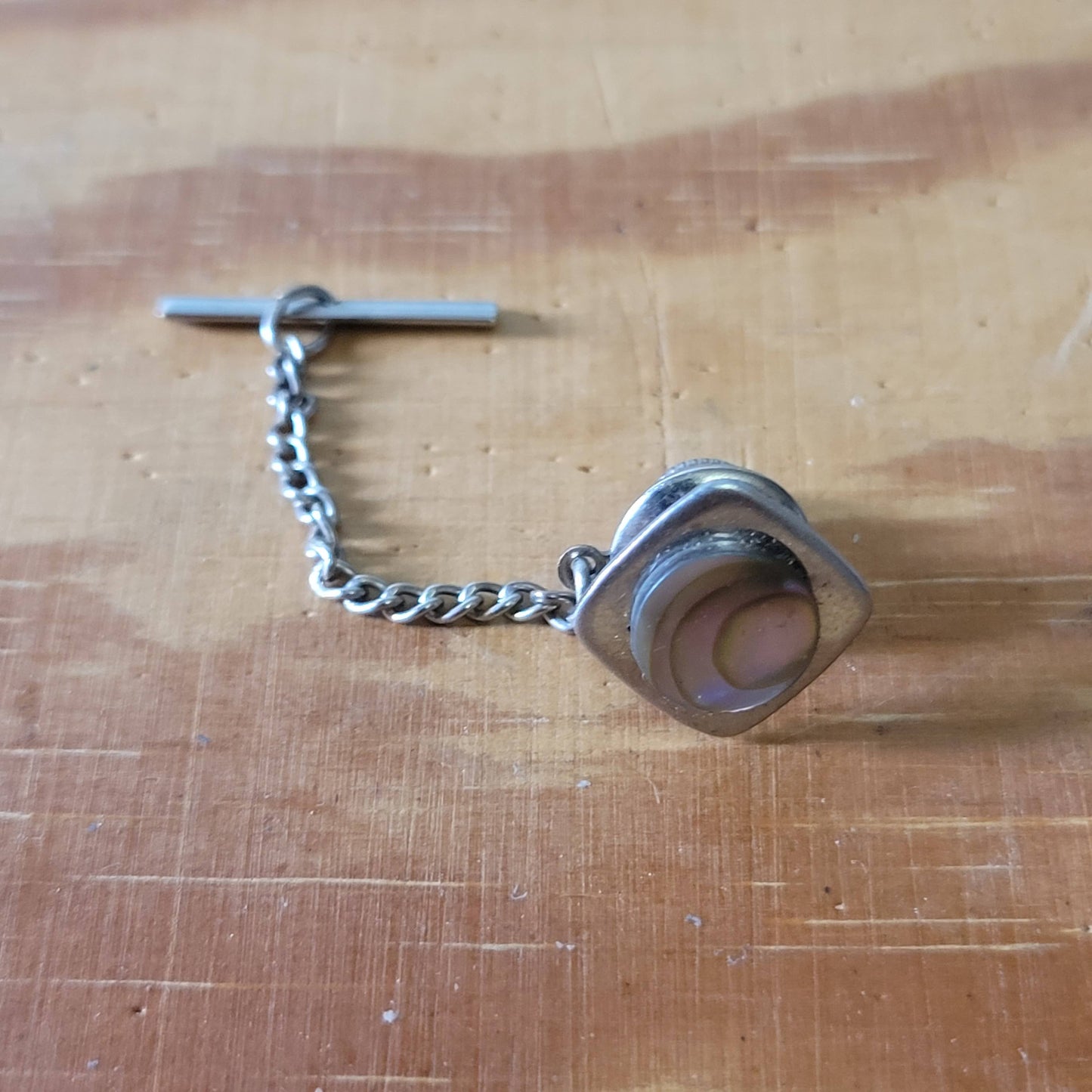 Vintage abalone & stainless steel tie/collar pin